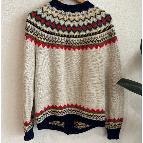 VTG Siril Hand Knitted Sweater Shop Faire Isle Nordic Cardigan Large? 100% Wool - Picture 4 of 6